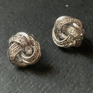 925 Sterling Silver Love Knot Pierced 6mm Diamonds Stud Earrings
